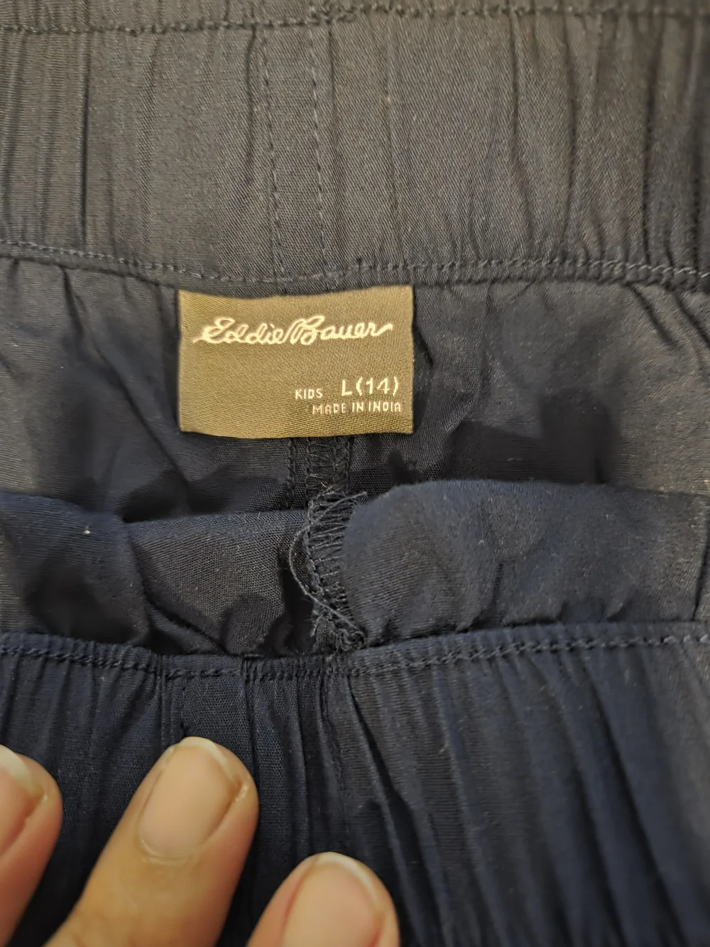 Eddie Bauer Outfit With Button Up Fish Print Shirt And Elastic Shorts